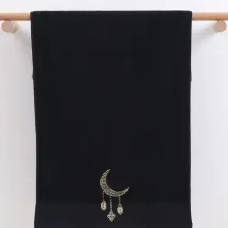 Ramadan Moon Print Bath Towel 1pc -Cotton (Black) W: 40cm, L: 75cm