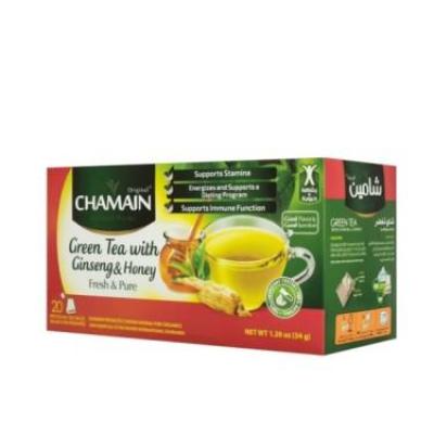 Chamain Green Tea Ginseng & Honey 20 Bags - شاي أخضر بالجستنج والعسل