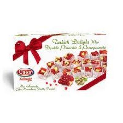 USAS TURKISH DELIGHT WITH DOUBLE PISTACHIO & POMOGRANATE FLAVOUR 350G - اوساش راحة تركية بالفستق والرمان